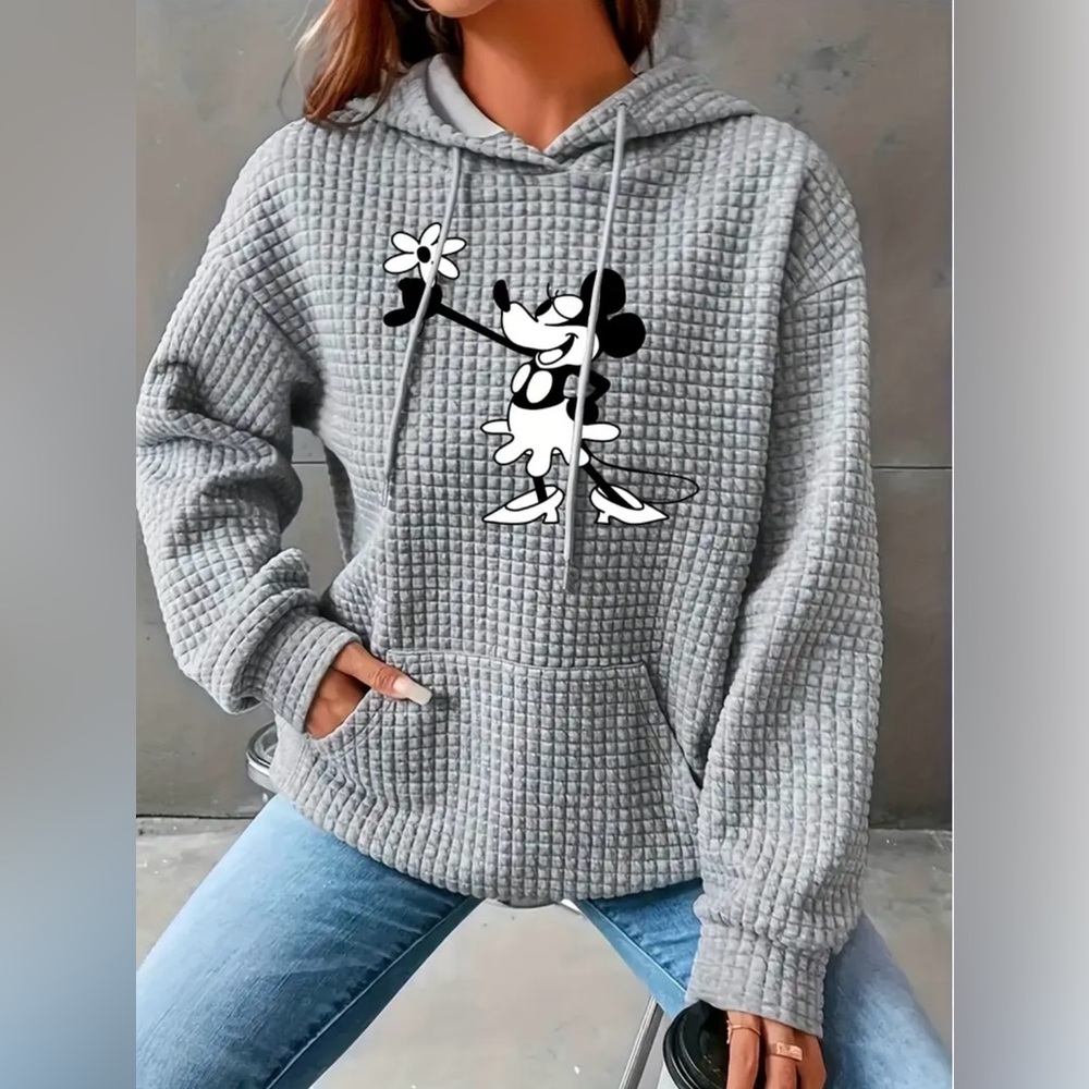 Disney Gray Minnie Mouse Sweatshirt with Waffle Knit Texture Size M